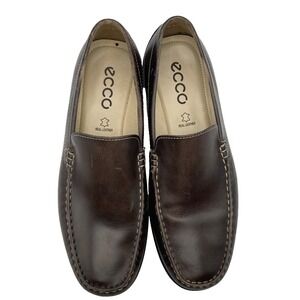 ECCO Brown Leather Loafer Moc Toe Slip On Comfort Mens Shoes EU 43 US 9–9.5